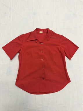 Vintage Bonanza Red Short Sleeve Button-Up Shirt with Embroidered Back